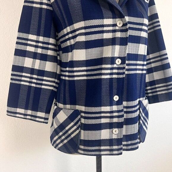 Vintage 70s Blue & White Plaid Button Down Jacket & Straight Leg Pant Set Small - Picture 3 of 12